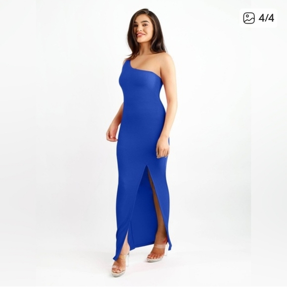 NWT Popilush Shapewear Modal One Shoulder Front Slit Slimming Maxi Dress - Picture 2 of 3